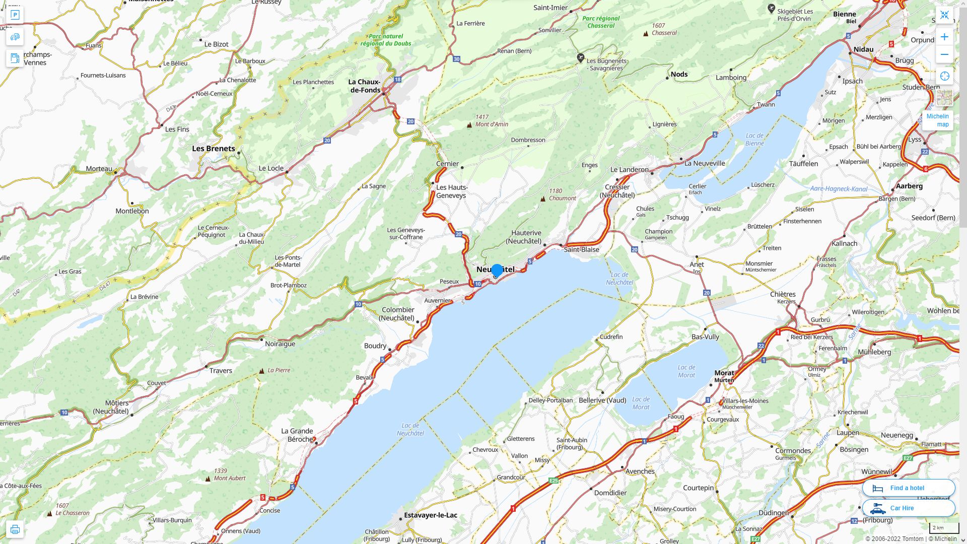 Neuchatel Suisse Autoroute et carte routiere